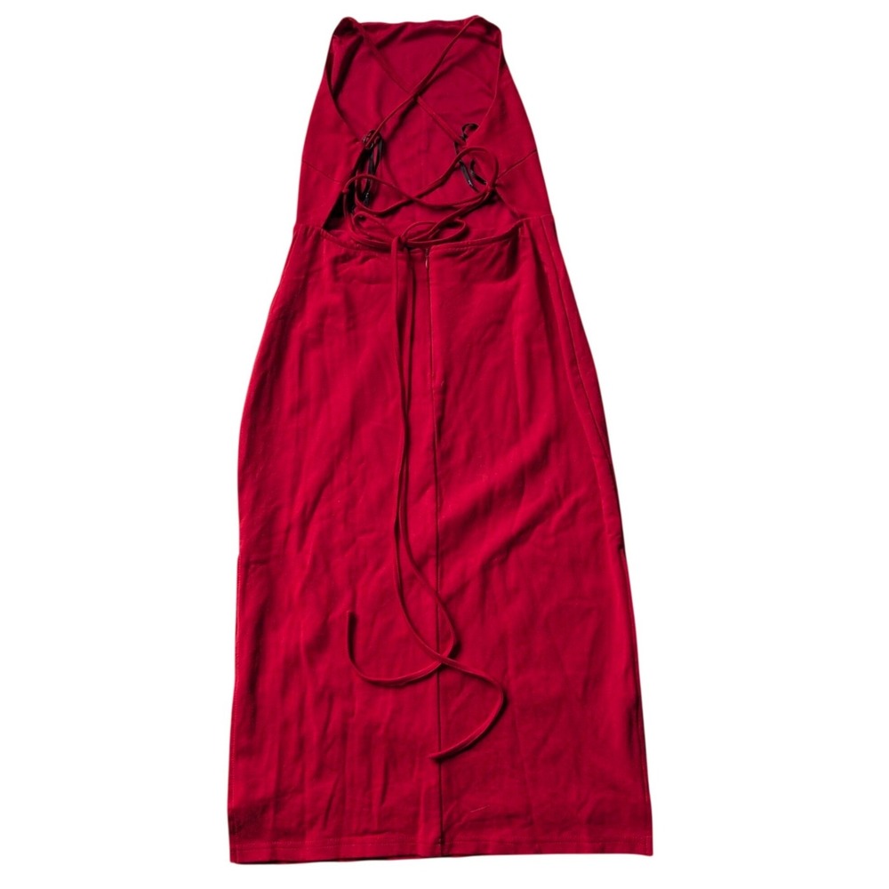 Lulus Red High Neck Lace Up Open Back Midi Dress Womens Size Medium Side Slit - Picture 2 of 6